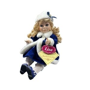 Collector's Choice Lisa Porcelain Doll Blue Velvet Winter Coat Blonde Curls COA
